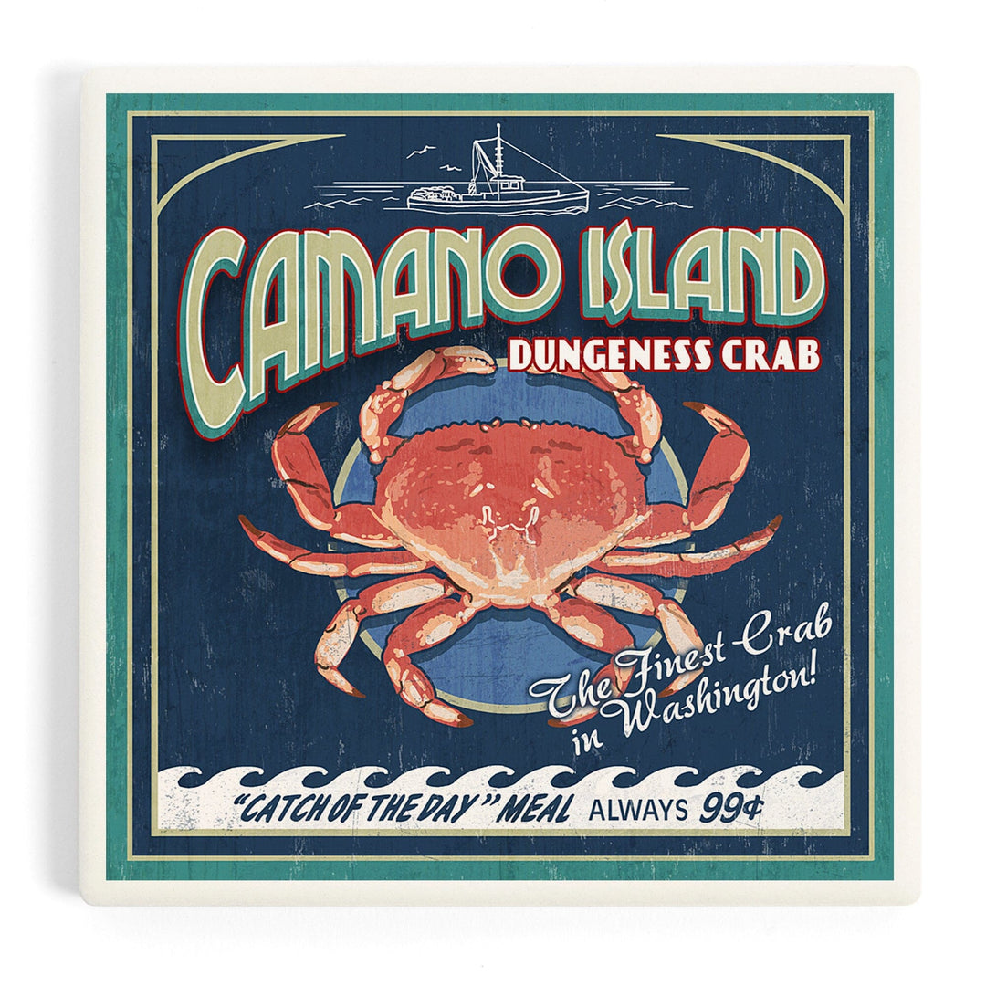 Camano Island, Washington, Dungeness Crab Vintage Sign, Coasters Coasters Lantern Press