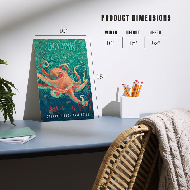 Camano Island, Washington, Fluid Linework, Octopus, Wood Signs and Postcards Wood Lantern Press