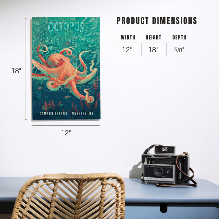 Camano Island, Washington, Fluid Linework, Octopus, Wood Signs and Postcards Wood Lantern Press