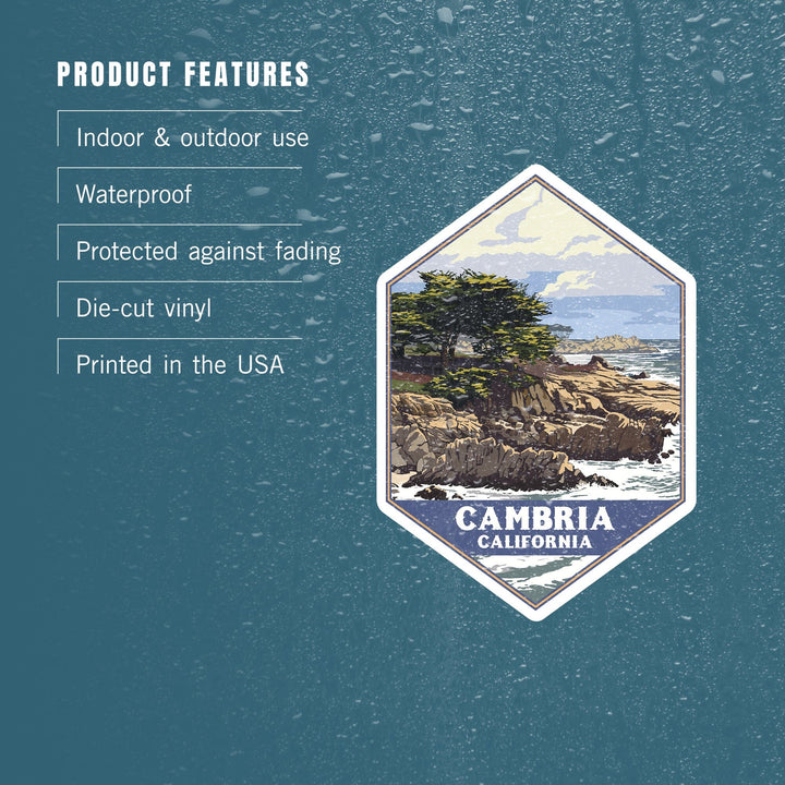 Cambria, California, Rocky Shore, Contour, Lantern Press Artwork, Vinyl Sticker - Lantern Press