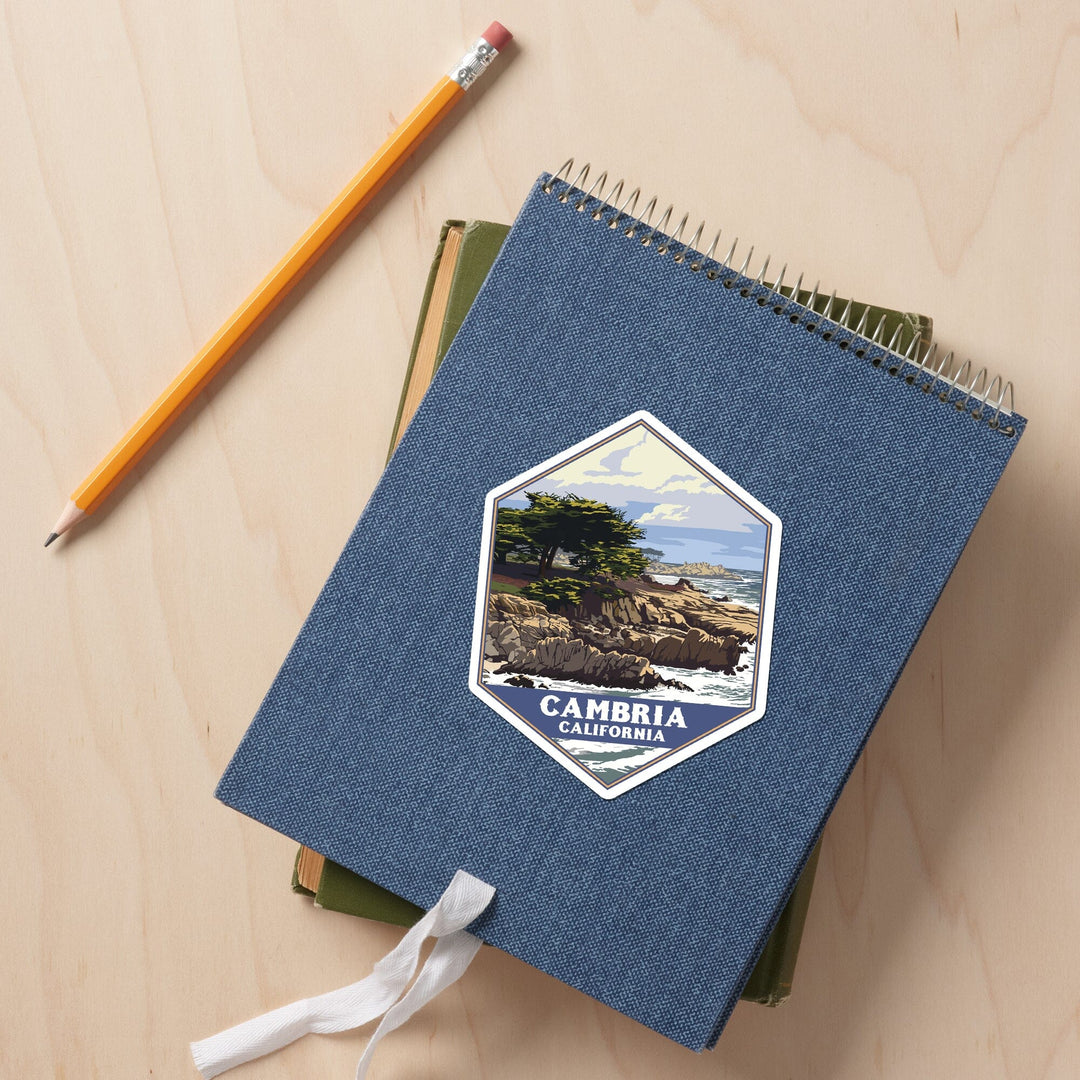 Cambria, California, Rocky Shore, Contour, Lantern Press Artwork, Vinyl Sticker - Lantern Press