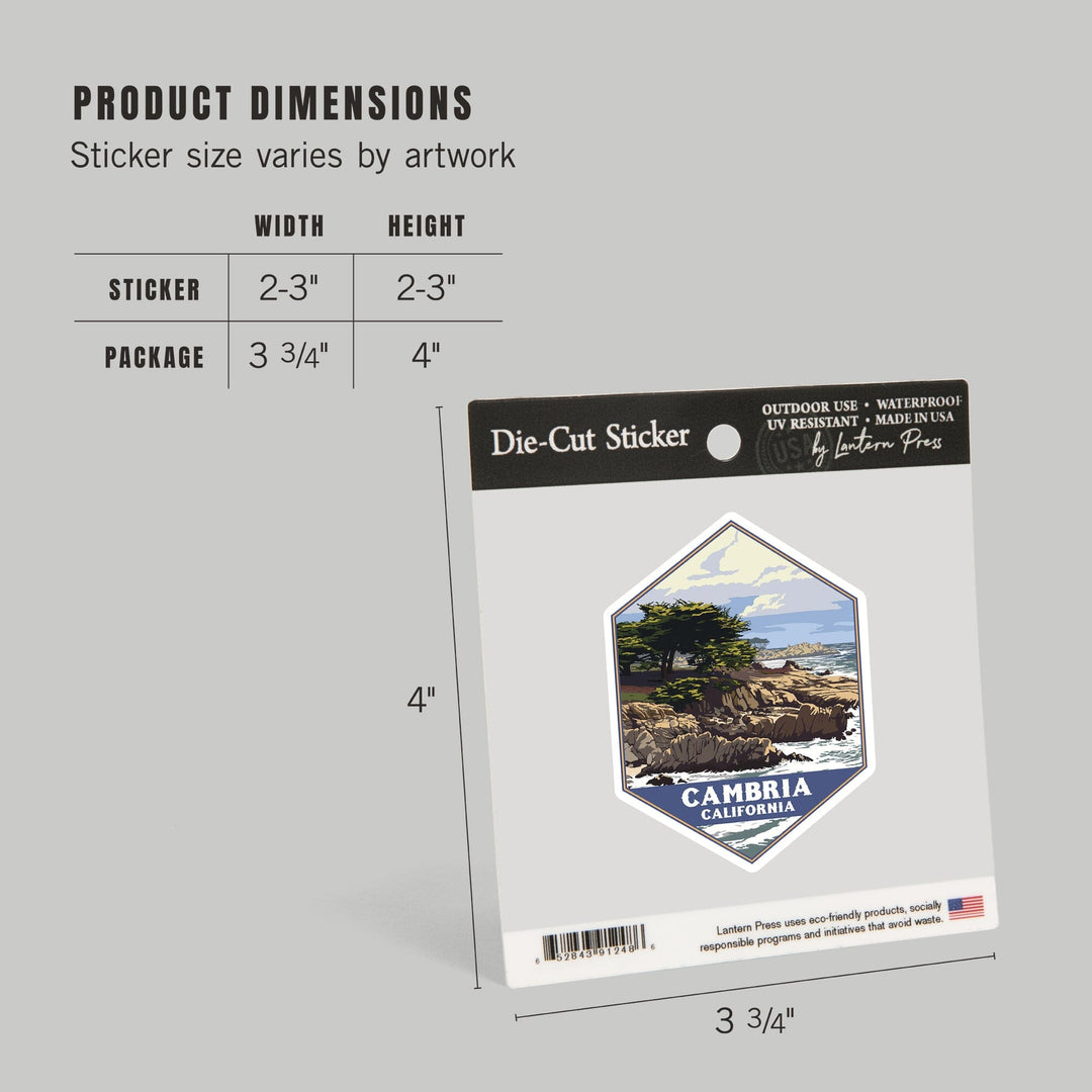 Cambria, California, Rocky Shore, Contour, Lantern Press Artwork, Vinyl Sticker - Lantern Press