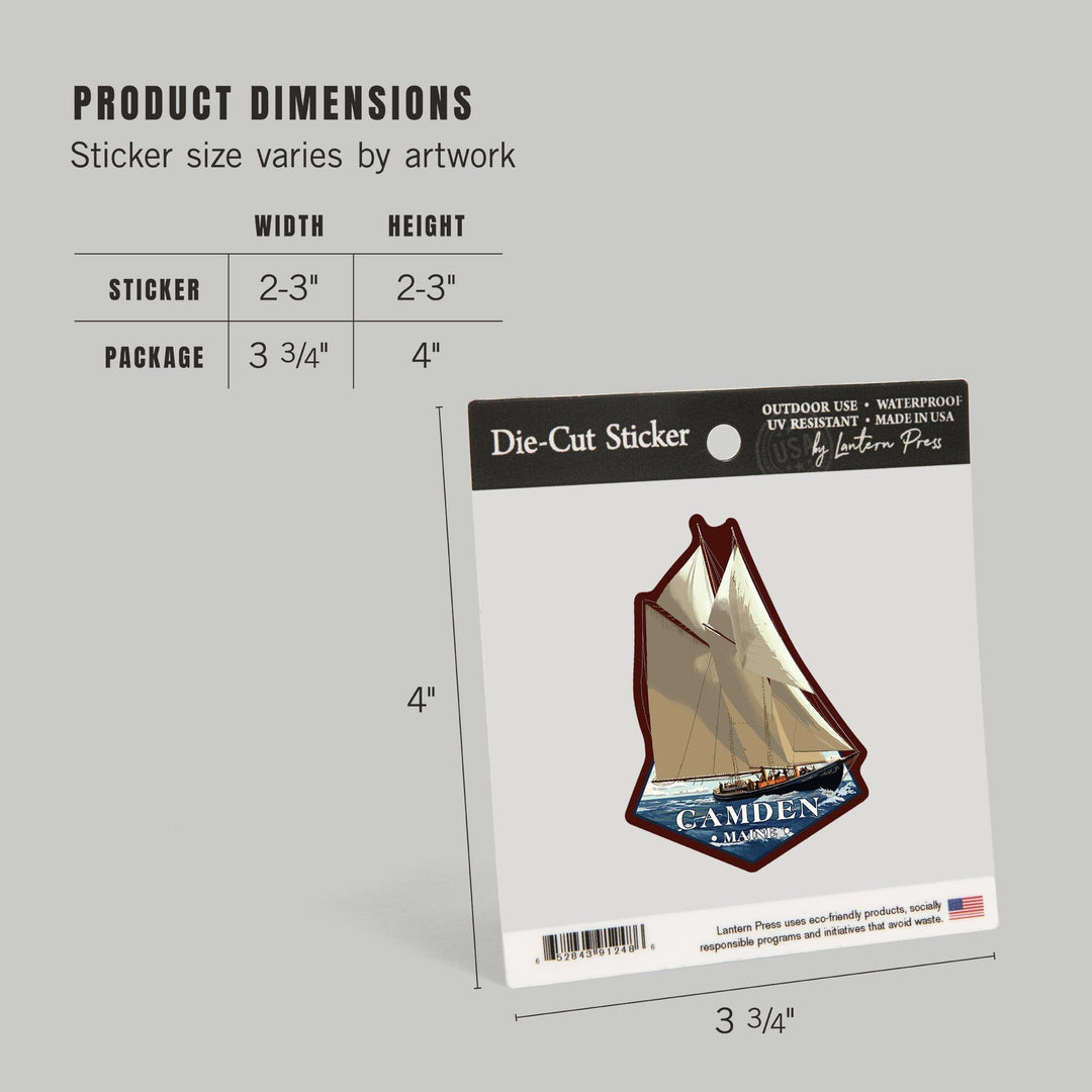 Camden, Maine, Bluenose II, Contour, Lantern Press Artwork, Vinyl Sticker - Lantern Press