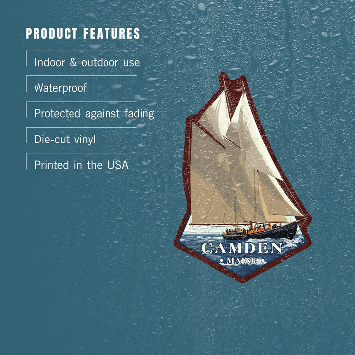Camden, Maine, Bluenose II, Contour, Lantern Press Artwork, Vinyl Sticker - Lantern Press