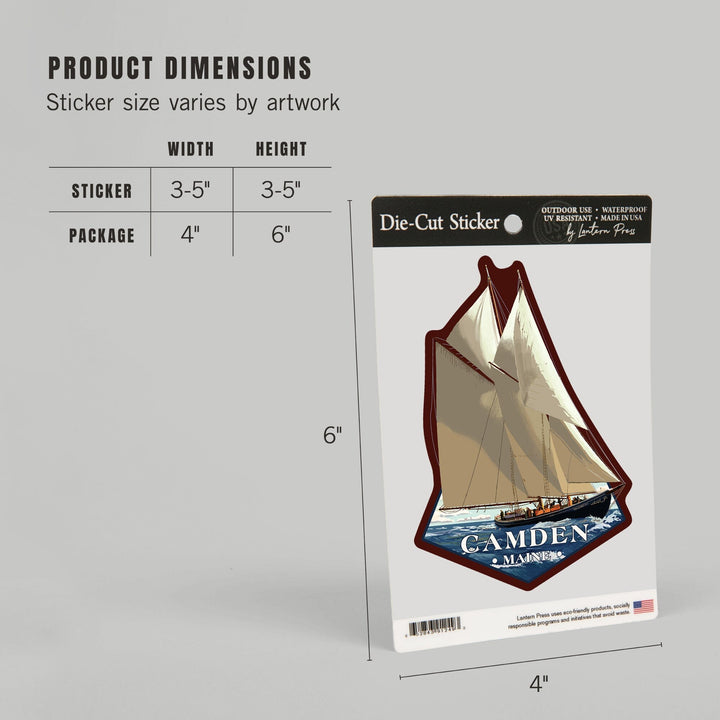 Camden, Maine, Bluenose II, Contour, Lantern Press Artwork, Vinyl Sticker - Lantern Press