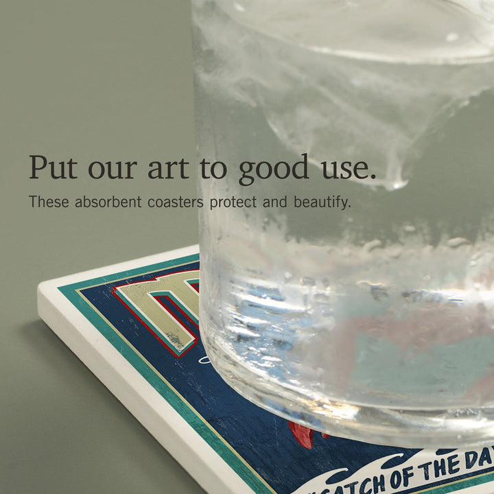 Camden, Maine, Lobster Vintage Sign, Coasters Coasters Lantern Press