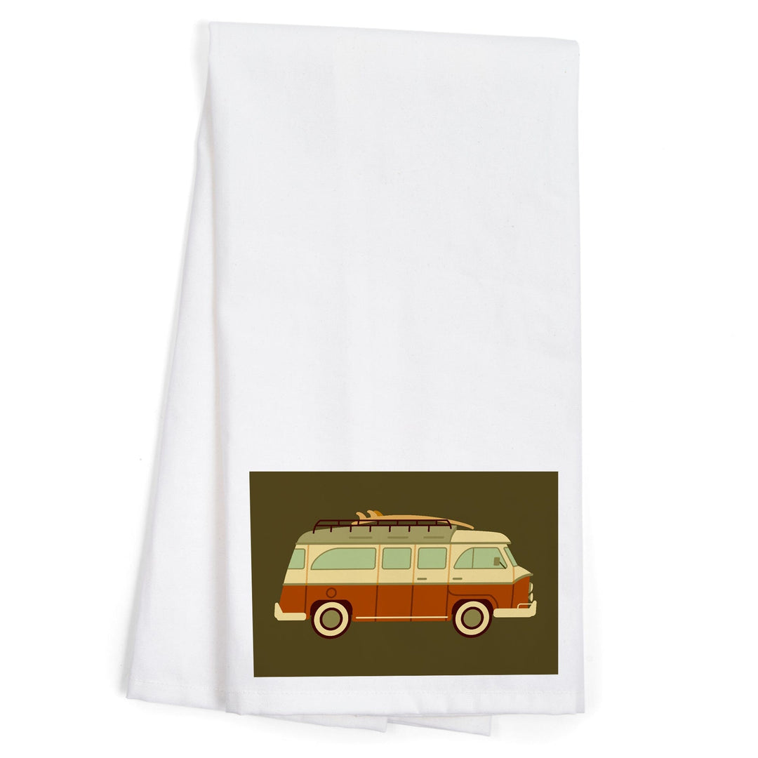Camper Van with Surfboard, Geometric, Organic Cotton Kitchen Tea Towels Kitchen Lantern Press