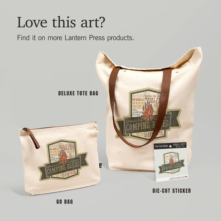 Camping Rules, Typography, Contour, Lantern Press Artwork, Vinyl Sticker - Lantern Press