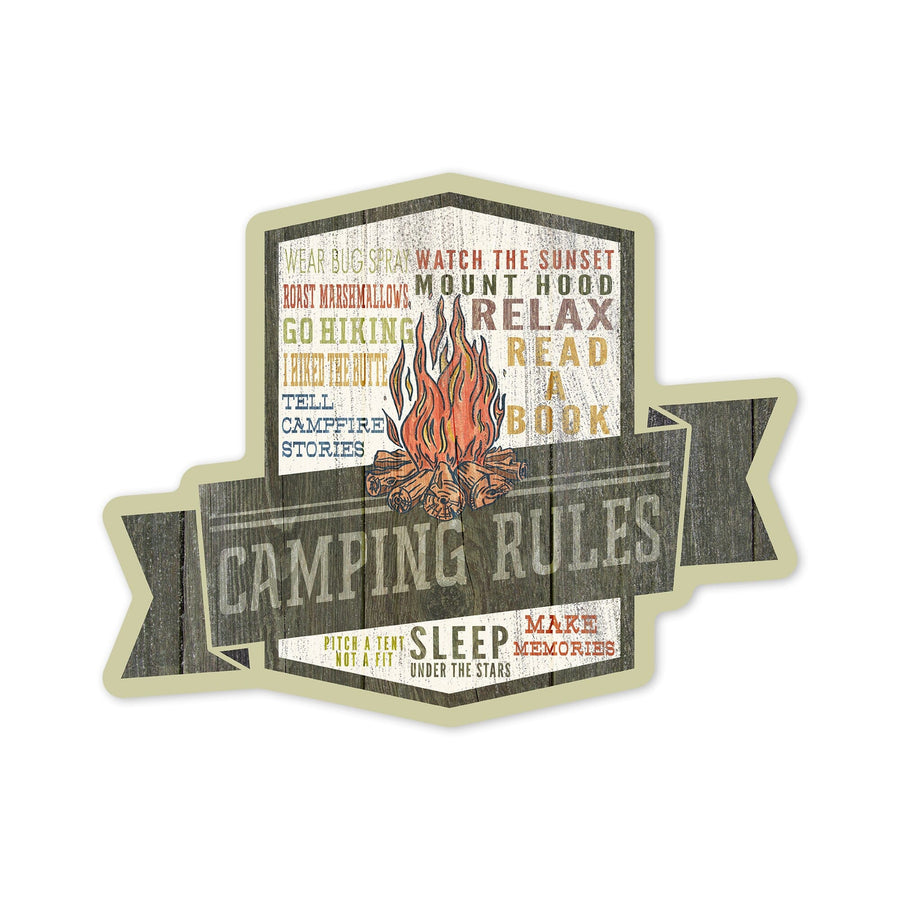Camping Rules, Typography, Contour, Lantern Press Artwork, Vinyl Sticker - Lantern Press