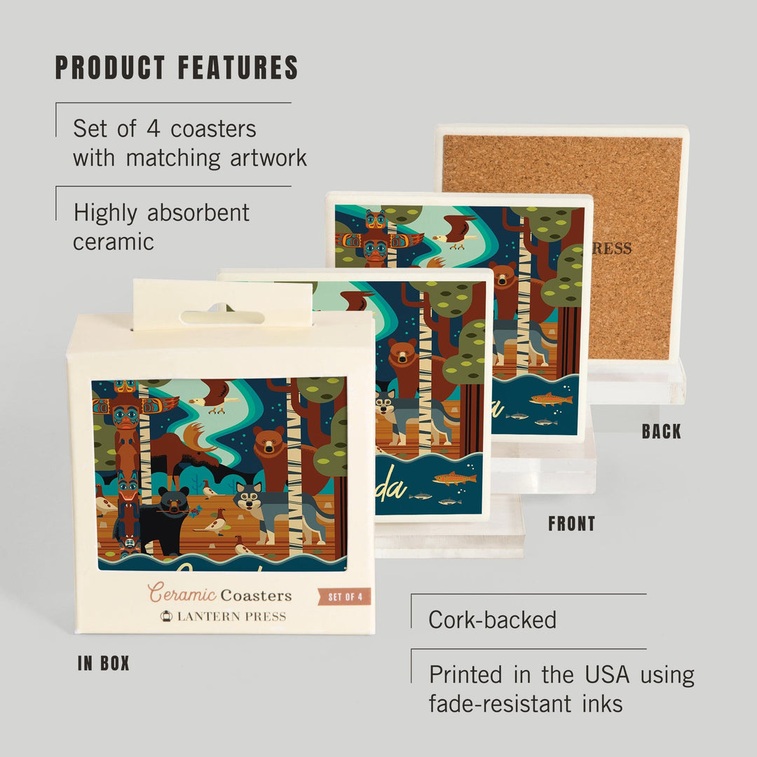 Canada, Animals, Geometric, Coasters Coasters Lantern Press