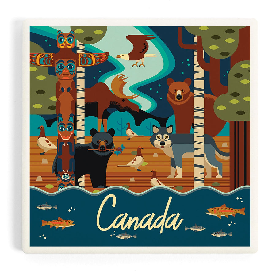 Canada, Animals, Geometric, Coasters Coasters Lantern Press