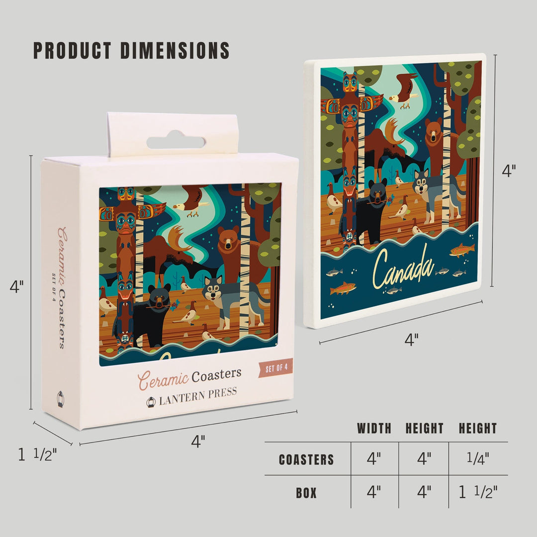 Canada, Animals, Geometric, Coasters Coasters Lantern Press
