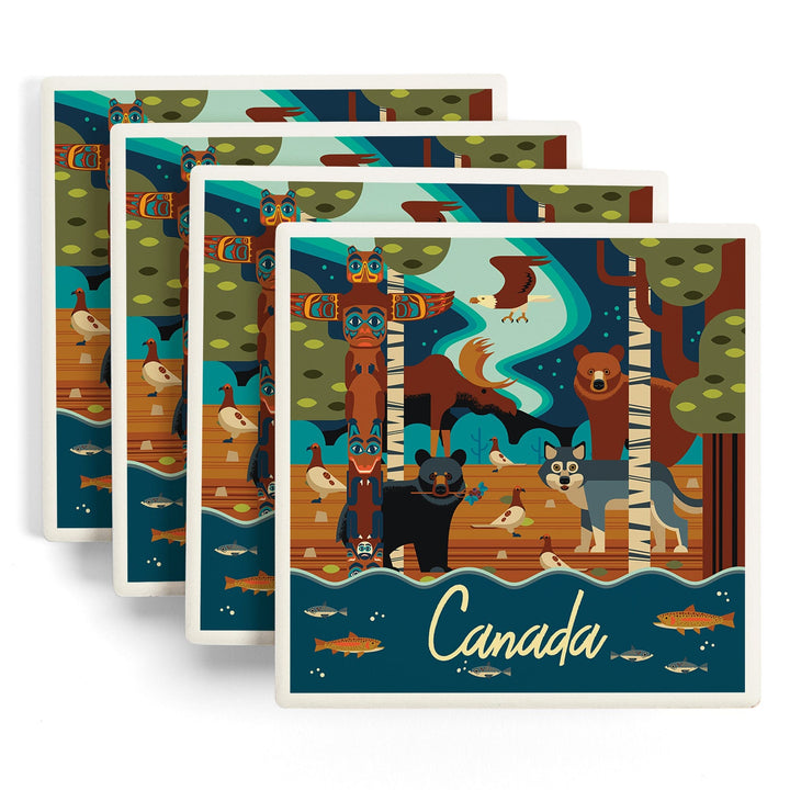 Canada, Animals, Geometric, Coasters Coasters Lantern Press