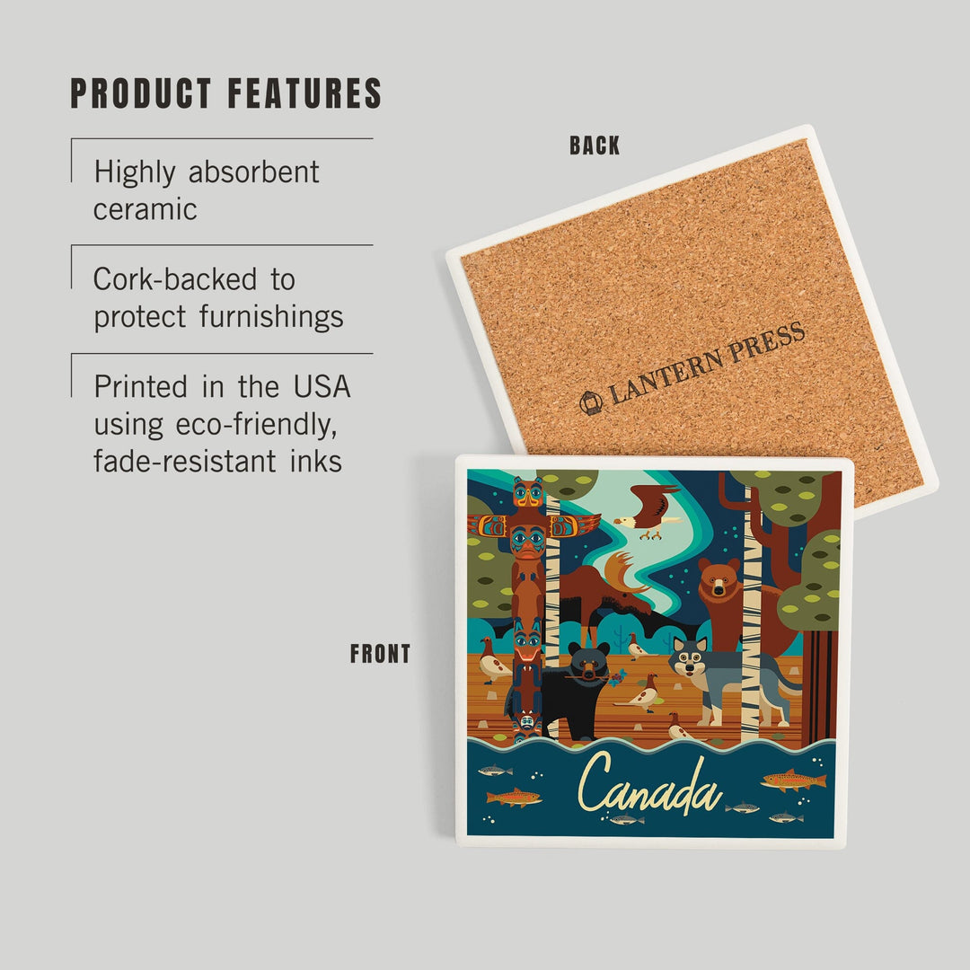 Canada, Animals, Geometric, Coasters Coasters Lantern Press