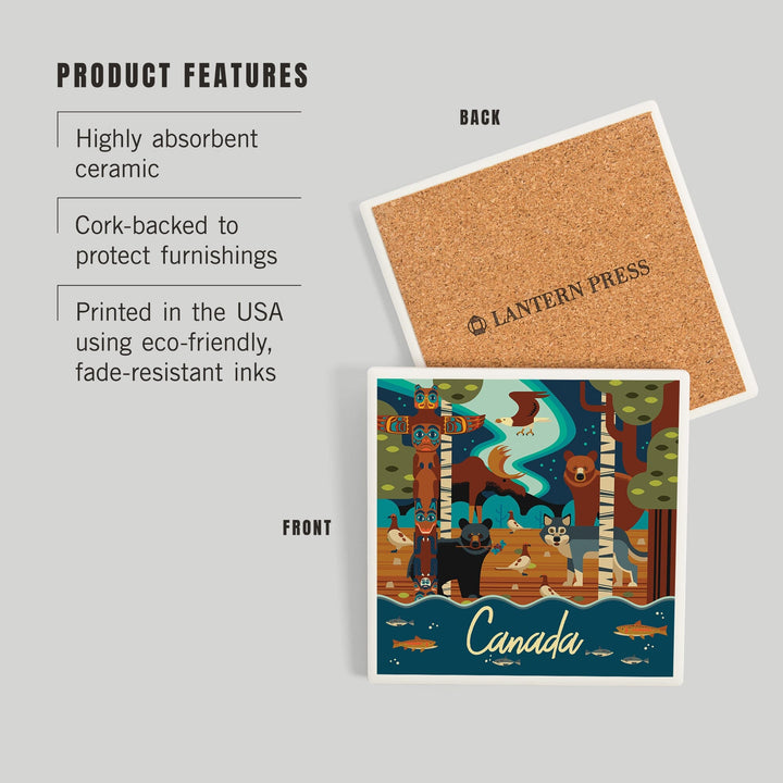 Canada, Animals, Geometric, Coasters Coasters Lantern Press