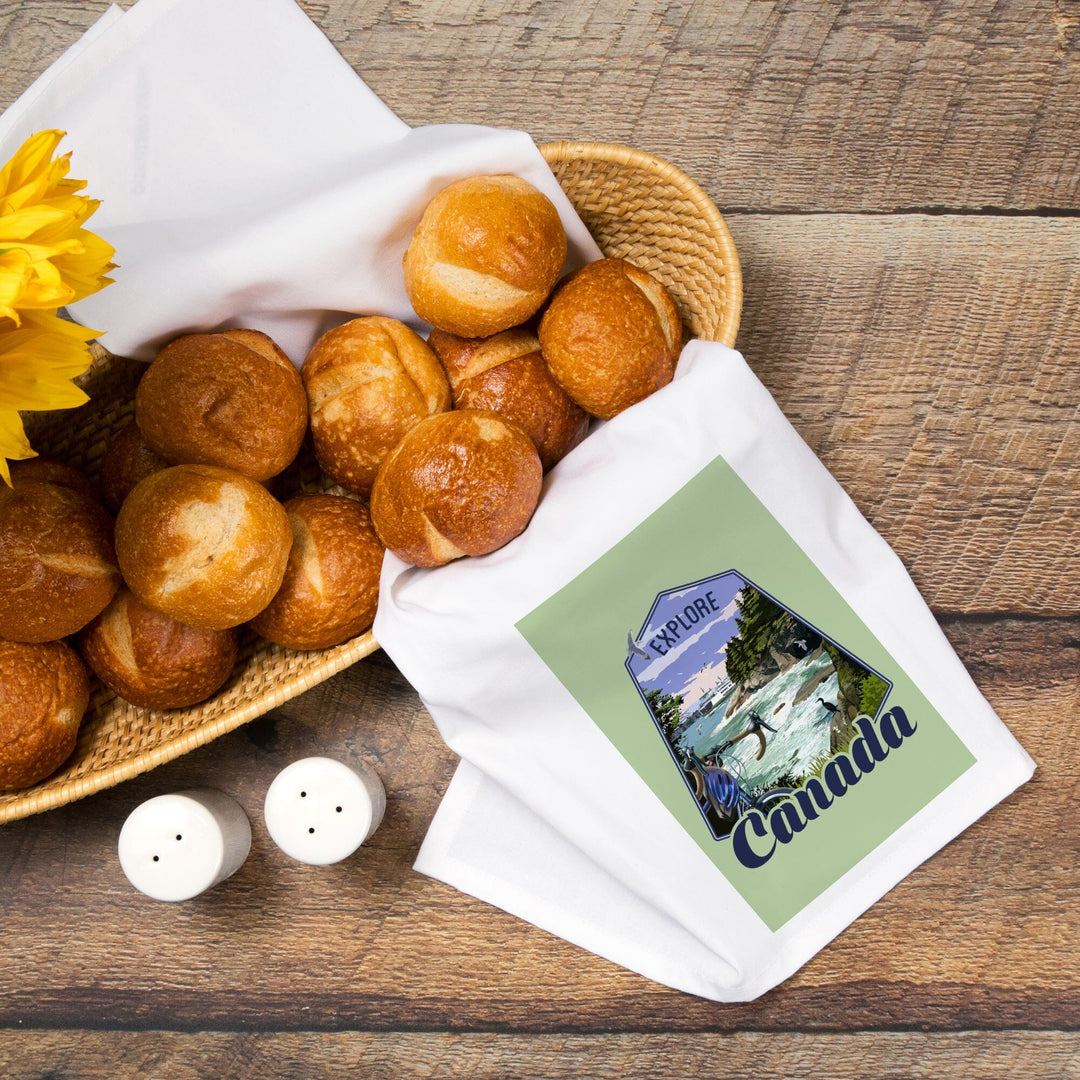Canada, Explore, Coastal Scene, Bike and Ferry, Contour, Organic Cotton Kitchen Tea Towels Kitchen Lantern Press