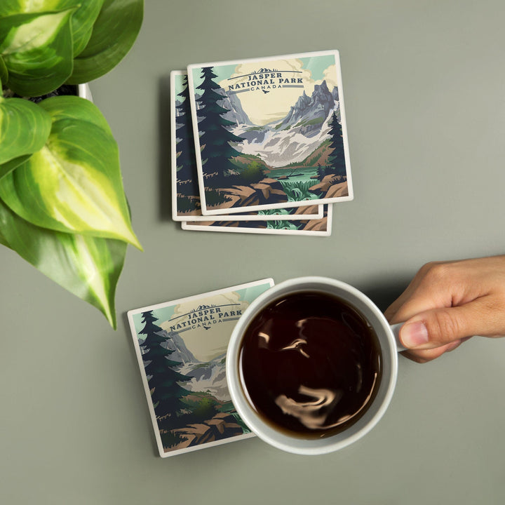 Canada, Jasper National Park, Lake, Lithograph, Coasters Coasters Lantern Press