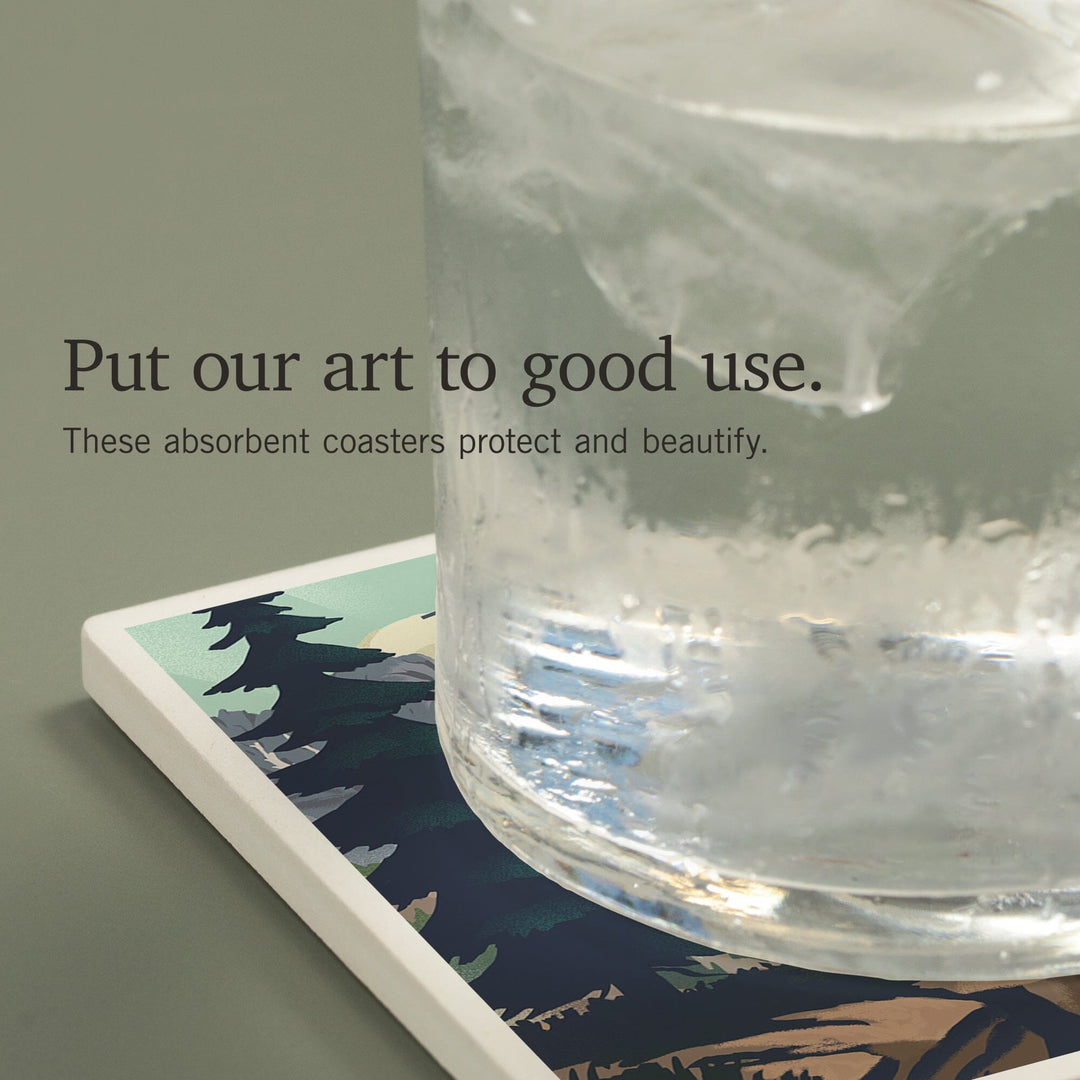 Canada, Jasper National Park, Lake, Lithograph, Coasters Coasters Lantern Press