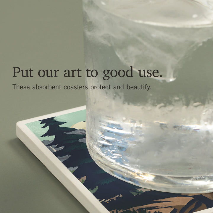 Canada, Jasper National Park, Lake, Lithograph, Coasters Coasters Lantern Press