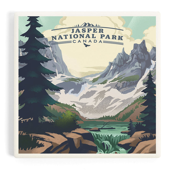 Canada, Jasper National Park, Lake, Lithograph, Coasters Coasters Lantern Press Coaster