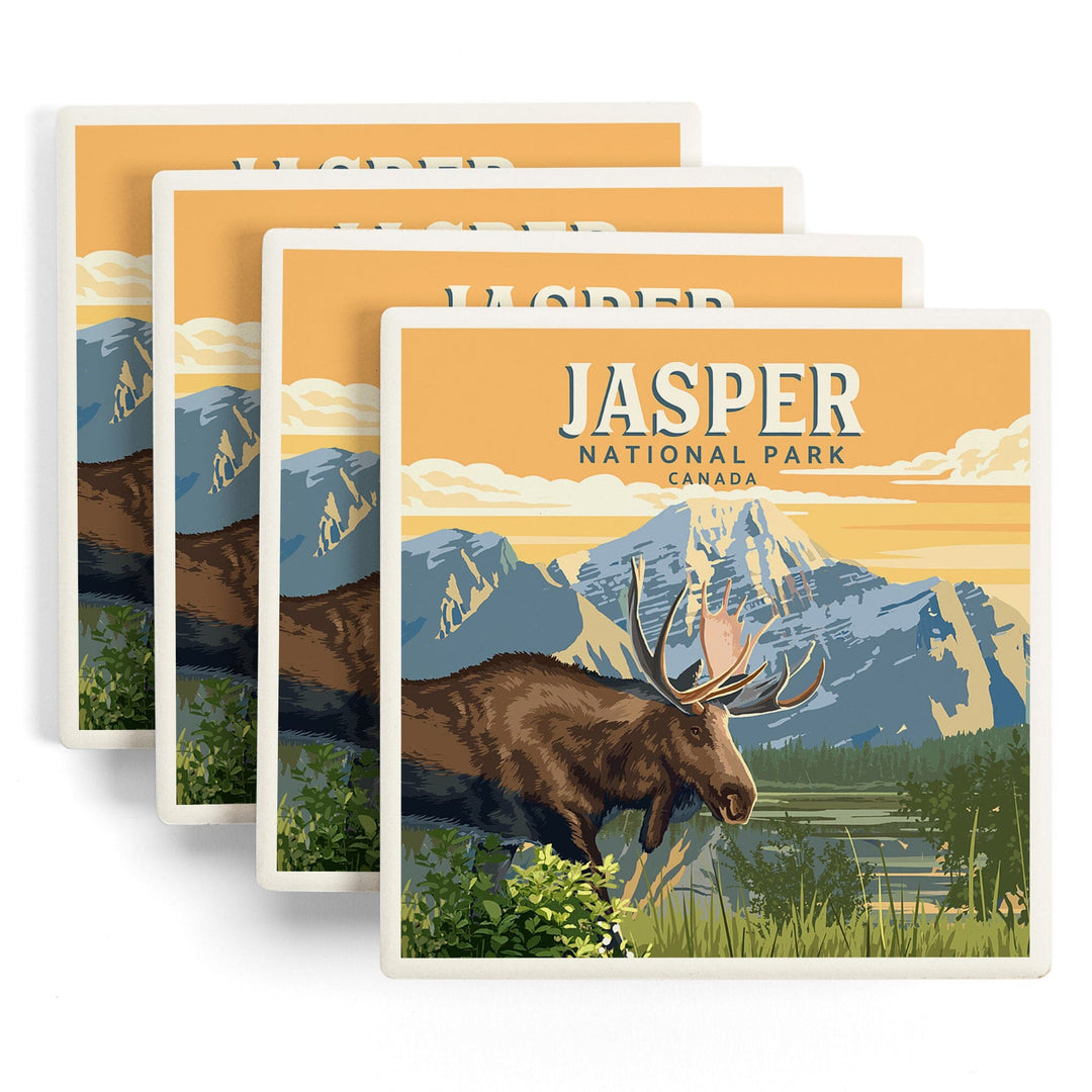 Canada, Jasper National Park, Moose, Painterly, Coasters Coasters Lantern Press