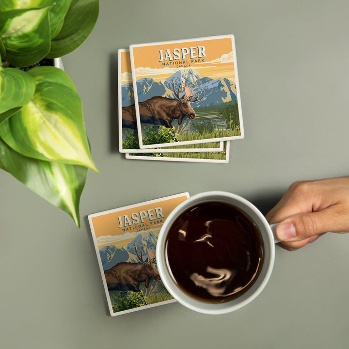 Canada, Jasper National Park, Moose, Painterly, Coasters Coasters Lantern Press