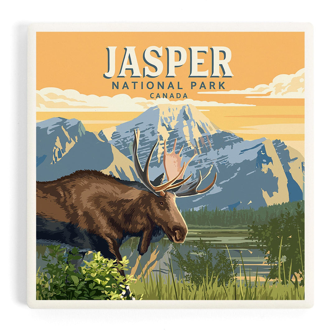 Canada, Jasper National Park, Moose, Painterly, Coasters Coasters Lantern Press