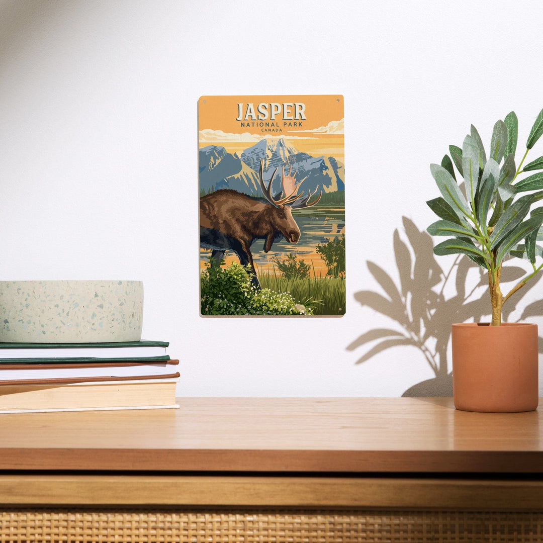 Canada, Jasper National Park, Moose, Painterly, Wood Signs and Postcards Wood Lantern Press