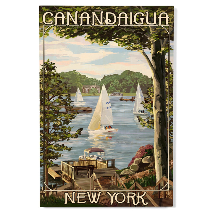 Canandaigua, New York, Lake View w/ Sailboats, Lantern Press Artwork, Wood Signs and Postcards - Lantern Press