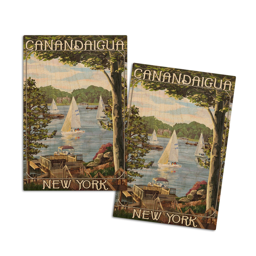 Canandaigua, New York, Lake View w/ Sailboats, Lantern Press Artwork, Wood Signs and Postcards - Lantern Press