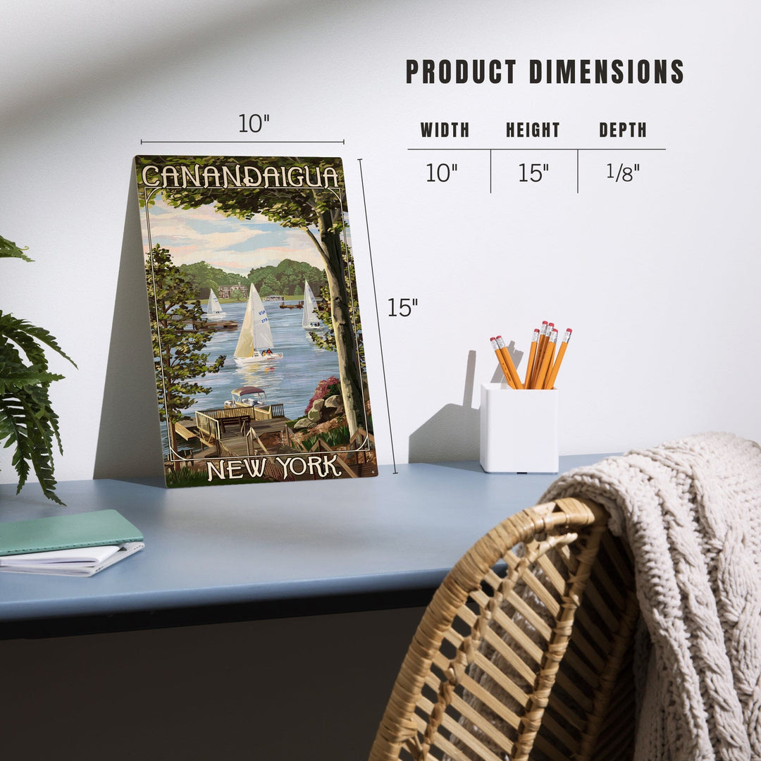 Canandaigua, New York, Lake View w/ Sailboats, Lantern Press Artwork, Wood Signs and Postcards - Lantern Press