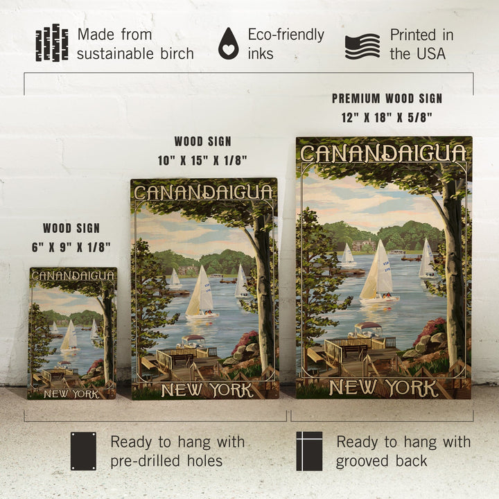 Canandaigua, New York, Lake View w/ Sailboats, Lantern Press Artwork, Wood Signs and Postcards - Lantern Press