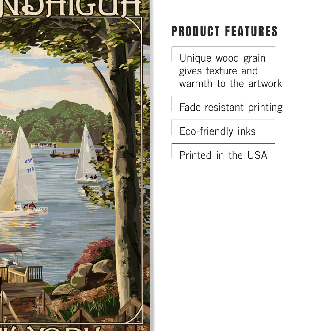 Canandaigua, New York, Lake View w/ Sailboats, Lantern Press Artwork, Wood Signs and Postcards - Lantern Press