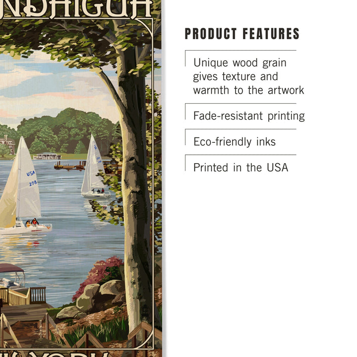 Canandaigua, New York, Lake View w/ Sailboats, Lantern Press Artwork, Wood Signs and Postcards - Lantern Press