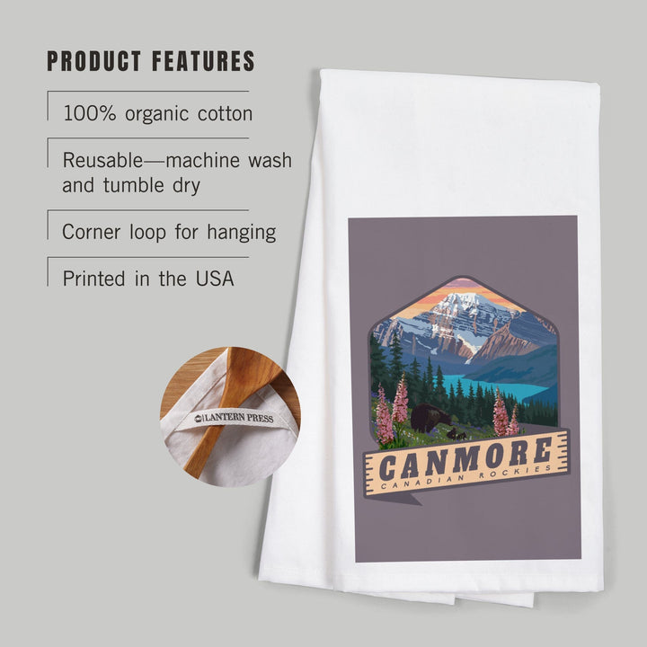 Canmore, Canada, Canadian Rockies, Bear and Spring Flowers, Contour, Organic Cotton Kitchen Tea Towels Kitchen Lantern Press