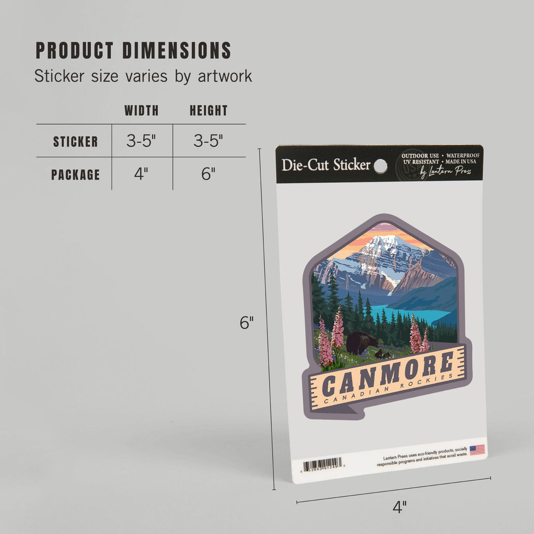 Canmore, Canada, Canadian Rockies, Bear and Spring Flowers, Contour, Vinyl Sticker - Lantern Press