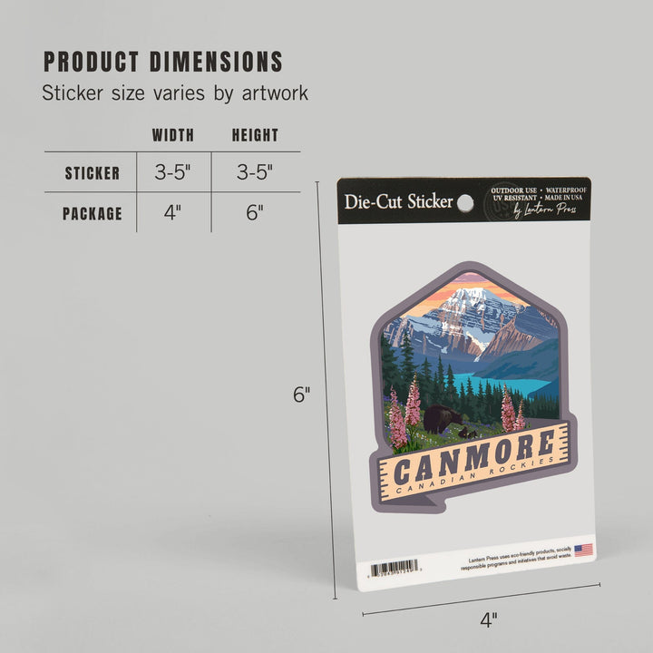 Canmore, Canada, Canadian Rockies, Bear and Spring Flowers, Contour, Vinyl Sticker - Lantern Press