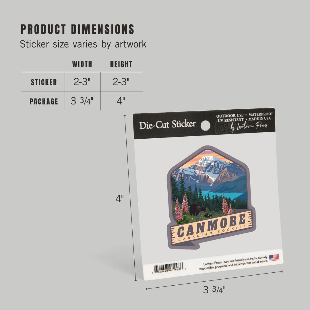 Canmore, Canada, Canadian Rockies, Bear and Spring Flowers, Contour, Vinyl Sticker - Lantern Press