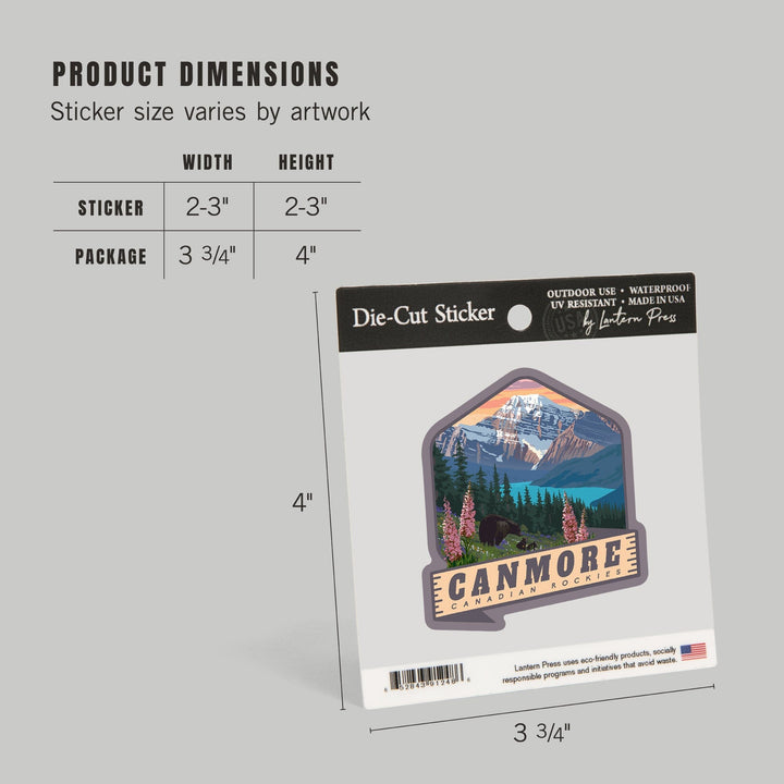 Canmore, Canada, Canadian Rockies, Bear and Spring Flowers, Contour, Vinyl Sticker - Lantern Press