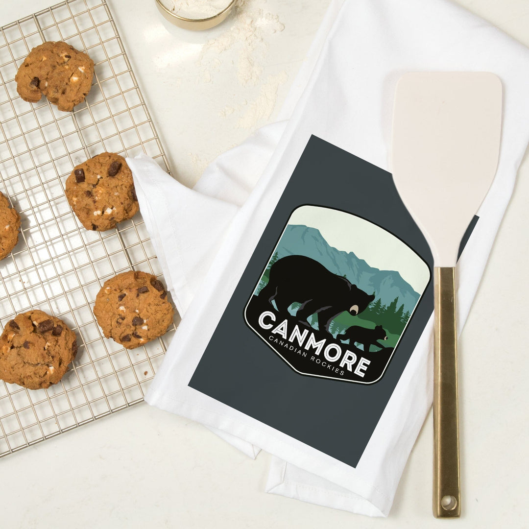 Canmore, Canada, Canadian Rockies, Black Bear and Cub, Contour, Organic Cotton Kitchen Tea Towels Kitchen Lantern Press