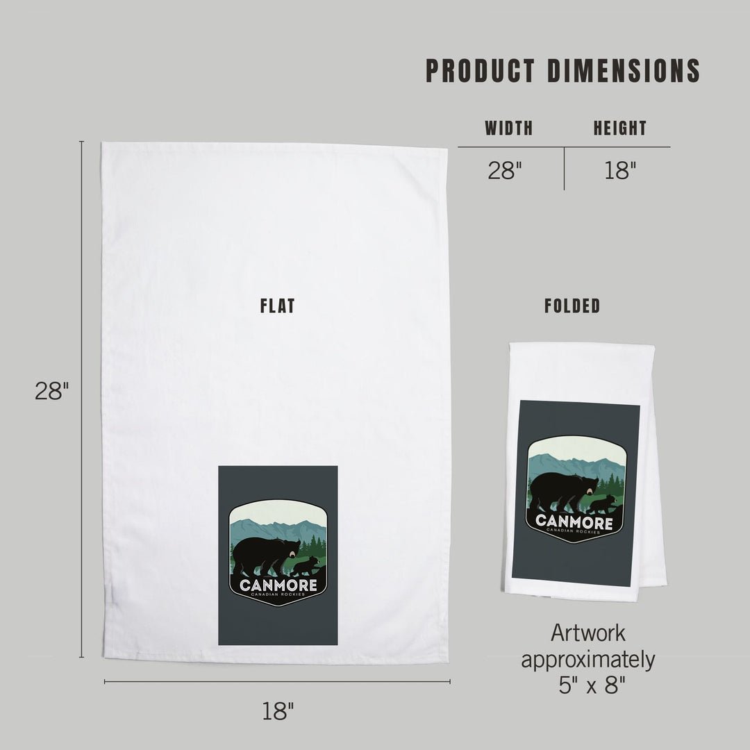 Canmore, Canada, Canadian Rockies, Black Bear and Cub, Contour, Organic Cotton Kitchen Tea Towels Kitchen Lantern Press