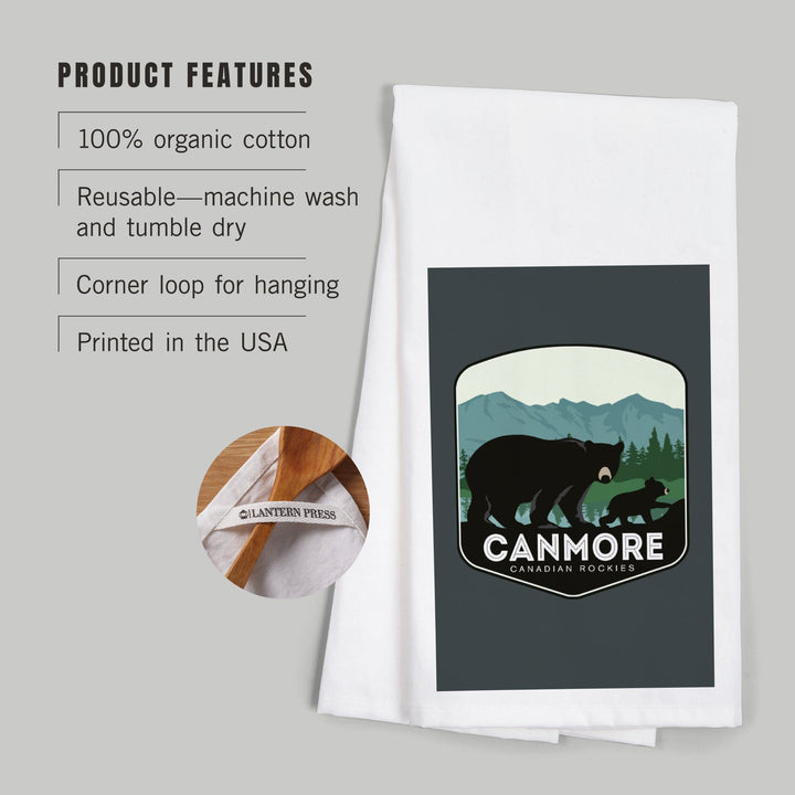 Canmore, Canada, Canadian Rockies, Black Bear and Cub, Contour, Organic Cotton Kitchen Tea Towels Kitchen Lantern Press