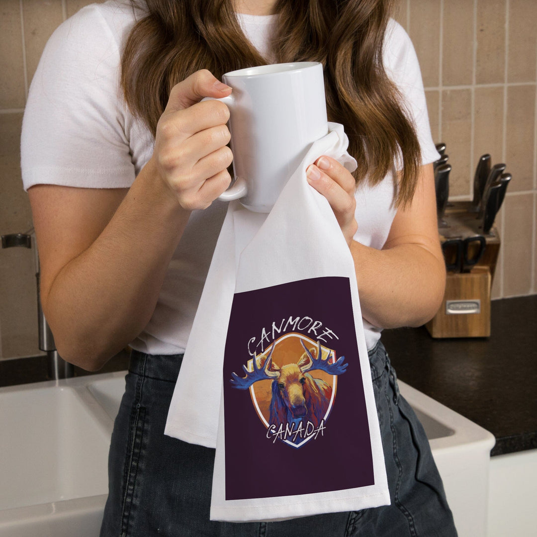 Canmore, Canada, Vivid Moose, Contour, Organic Cotton Kitchen Tea Towels Kitchen Lantern Press