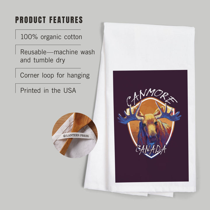 Canmore, Canada, Vivid Moose, Contour, Organic Cotton Kitchen Tea Towels Kitchen Lantern Press