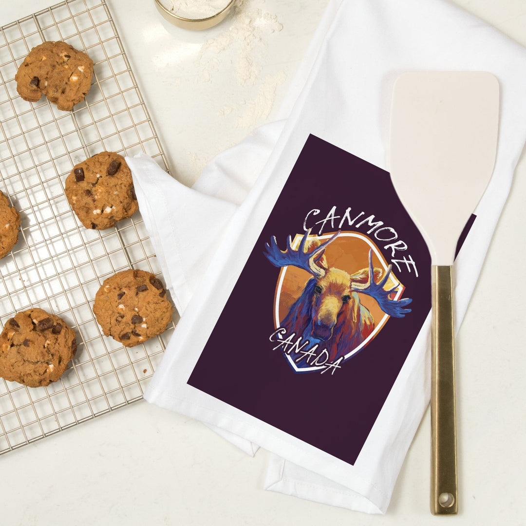 Canmore, Canada, Vivid Moose, Contour, Organic Cotton Kitchen Tea Towels Kitchen Lantern Press
