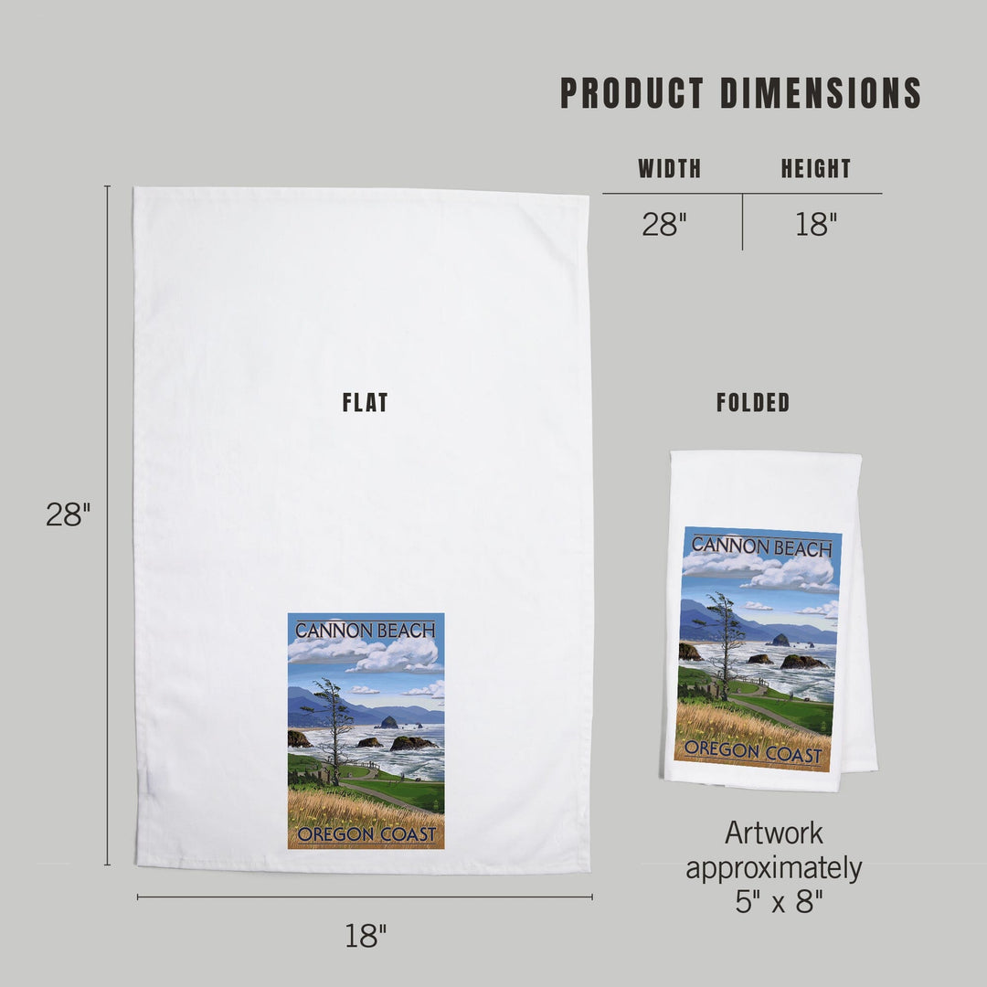 Cannon Beach, Oregon, Oregon Coast View, Organic Cotton Kitchen Tea Towels Kitchen Lantern Press