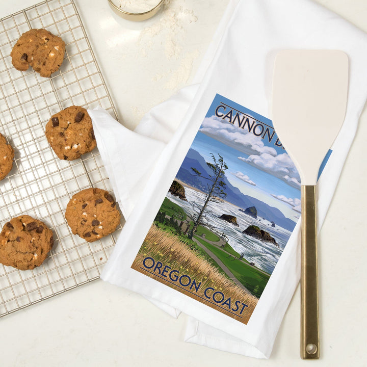 Cannon Beach, Oregon, Oregon Coast View, Organic Cotton Kitchen Tea Towels Kitchen Lantern Press