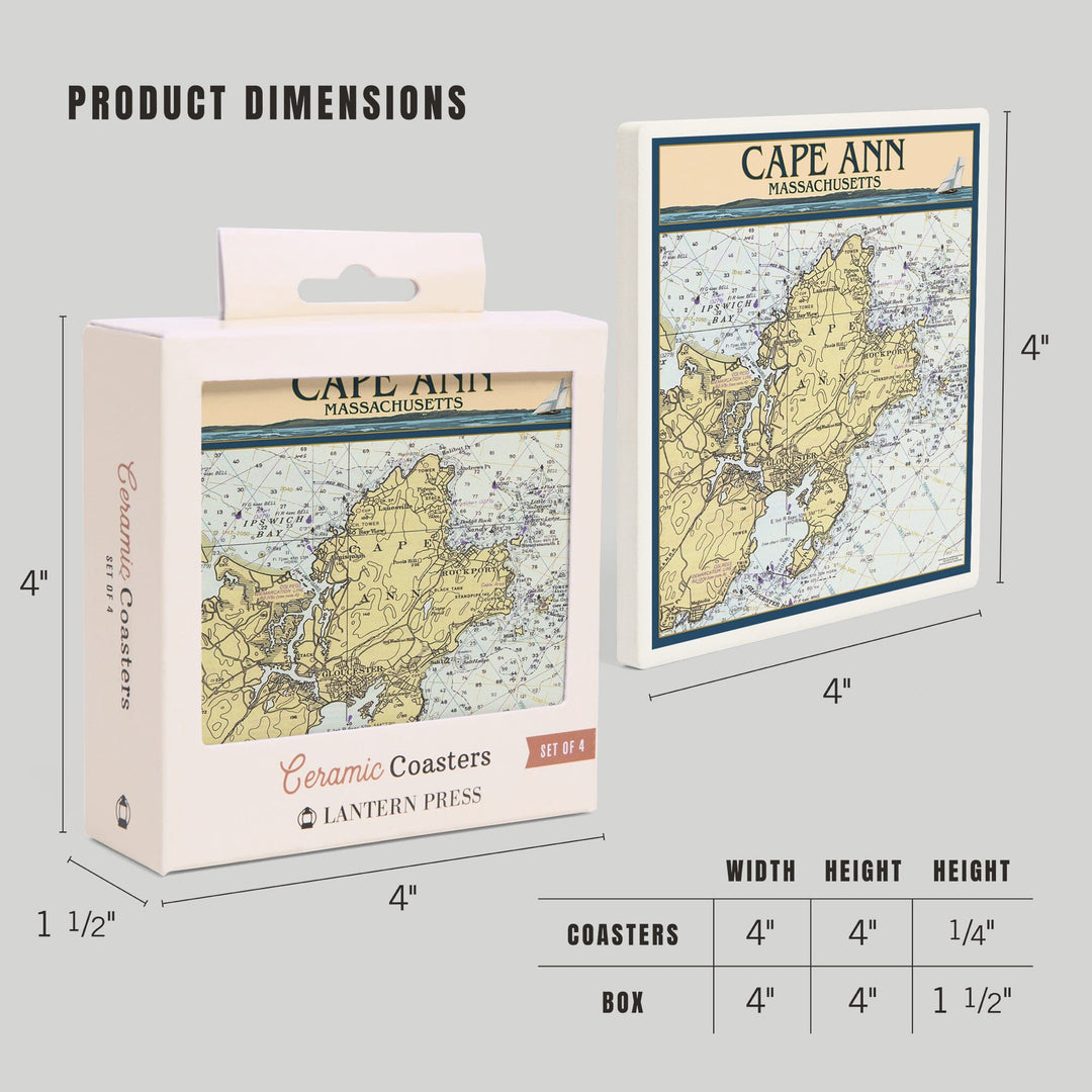 Cape Ann, Massachusetts, Nautical Chart, Coasters Coasters Lantern Press