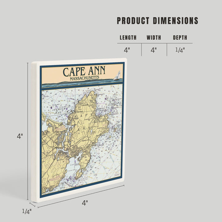 Cape Ann, Massachusetts, Nautical Chart, Coasters Coasters Lantern Press