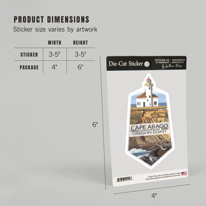 Cape Arago Lighthouse, Oregon, Oregon Coast, Contour, Lantern Press Artwork, Vinyl Sticker - Lantern Press